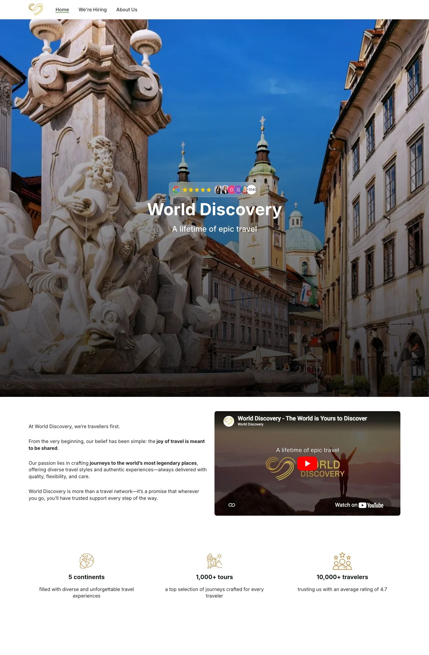 World Discovery homepage — small-group hiking, cycling and yacht tours across 25+ European countries